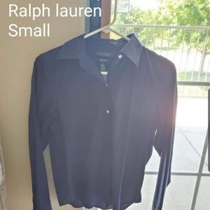 Ladies Navy Button Dress Shirt